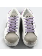 Bielo-fialové dámske tenisky trampky z rôznych spojených materiálov (1088)