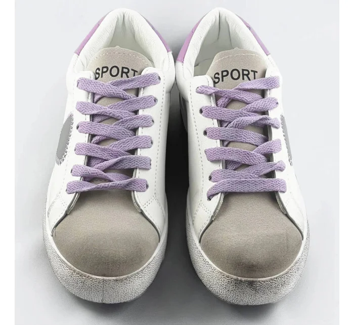 Bielo-fialové dámske tenisky trampky z rôznych spojených materiálov (1088)