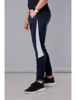 Tmavo modro-biele pánske teplákové nohavice so vsadkami (8K168)