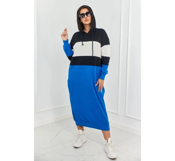 model 18856932 šaty s kapucí Černá + ecru + chrpa - K-Fashion model 18856932 šaty s kapucí Černá + ecru + chrpa - K-Fashion