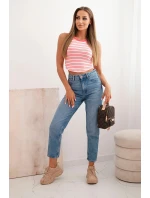 Dámska bavlnená pruhovaná blúzka bez rukávov Pink Neon