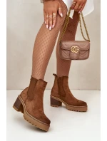 Dámské Zateplené Botky Na Podpatku Eko Semišové Hnědé model 21669073 - Boto Dámské Zateplené Botky Na Podpatku Eko Semišové Hnědé model 21669073 - Boto