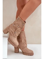 Zdobené Boty S Svrškem Na Podpatku Béžové model 21679294 - Boto