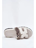 Dámské Kožené Pantofle S Zipem Leopard  Světle Béžové model 21697787 - VINCEZA