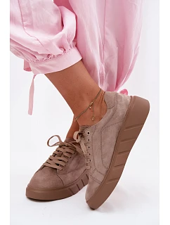 Kožené semišové dámské tenisky na platformě Tmavě béžové Danida