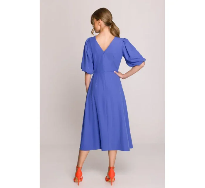 model 20966264 Šaty s puff rukávy modré - STYLOVE model 20966264 Šaty s puff rukávy modré - STYLOVE