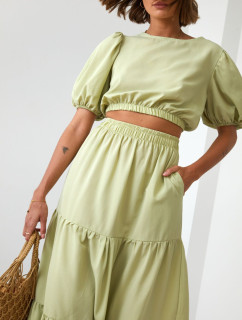 Dámsky letný set blúzka so sukňou v svetlej khaki farbe