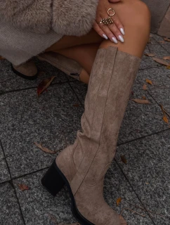 Dámske zateplené čižmy na pevnom stĺpcovom podpätku Sanelle - béžové