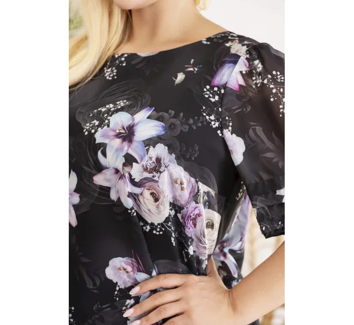 Dámske šaty SC331 čierne s kvetmi - Karko