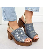 Dámske sandále na podpätku denim gold M.Daszynski MR23126-7