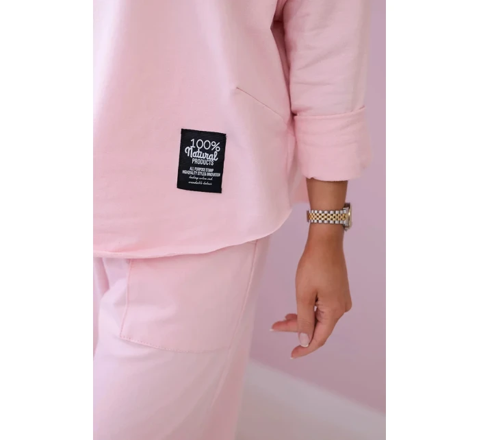 Bavlněná mikina kalhoty set pudrově růžová