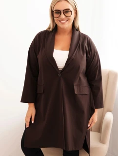 Dámske Plus veľkosť Punto Button-up obliečka s bavlnou Brown