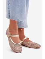 Zdobione Baleriny Damskie Z Paskiem I Klamrą Złote Avirae Zdobione Baleriny Damskie Z Paskiem I Klamrą Złote Avirae