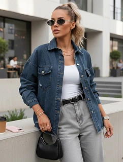Dámska tmavomodrá džínsová košeľová bunda FashionStreet TY5689