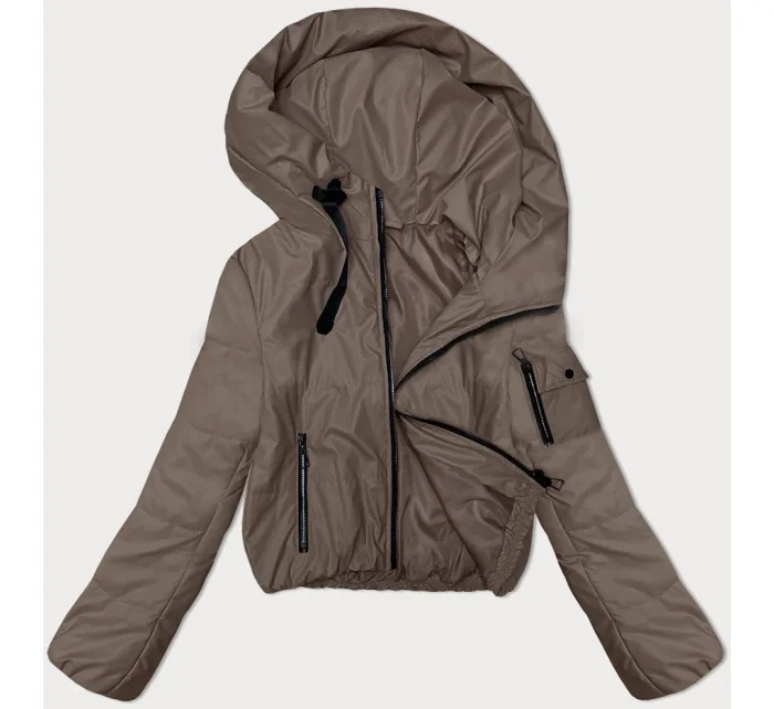 Tmavobéžová dámska krátka bunda s kapucňou S'West (B8246-12)