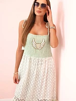 Dámske boho šaty s ramienkami mätovej farby