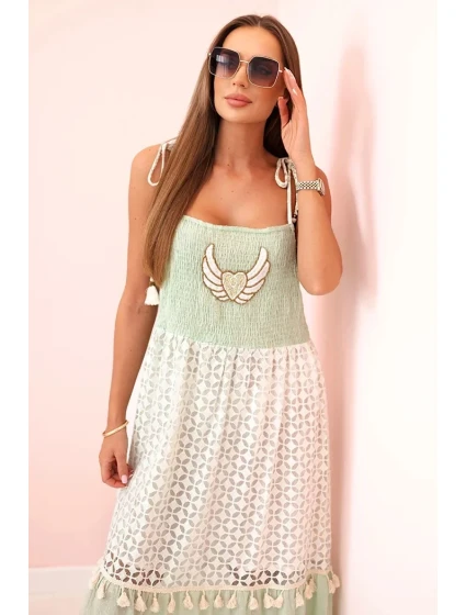 Dámske boho šaty s ramienkami mätovej farby