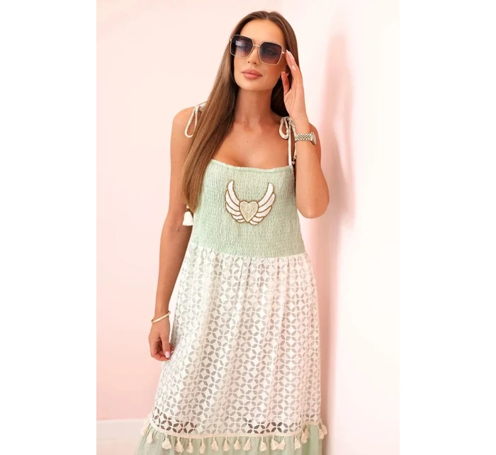 Dámske boho šaty s ramienkami mätovej farby