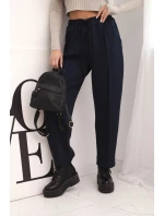 Elegantné nohavice s vysokým pásom a viazaním v páse modré Elegantné nohavice s vysokým pásom a viazaním v páse modré