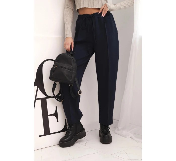 Elegantné nohavice s vysokým pásom a viazaním v páse modré Elegantné nohavice s vysokým pásom a viazaním v páse modré