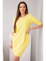 Dámské bavlněné šaty s 3/4 rukávem a kapsami žlutá