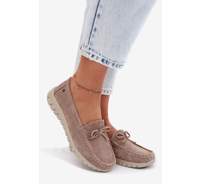 Dámské Mokasíny Z model 22107532 Semiše S Mašlí Béžové - VINCEZA