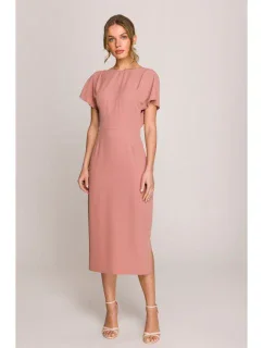 S398 Šaty v tvare ceruzky s bočným rozparkom - ružové
