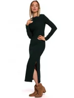 Dámske šaty s rázporkom na boku M544 Tmavo zelená - MOE