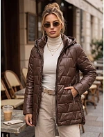 Dámska prešívaná bunda s odnímateľnou kapucňou, hnedá, FashionStreet TY5796