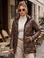 Dámska prešívaná bunda s odnímateľnou kapucňou, hnedá, FashionStreet TY5796