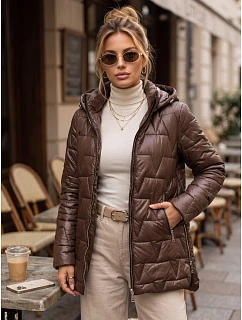 Dámska prešívaná bunda s odnímateľnou kapucňou, hnedá, FashionStreet TY5796