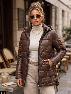 Dámska prešívaná bunda s odnímateľnou kapucňou, hnedá, FashionStreet TY5796