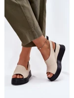 Skórzane Damskie Sandały Na Koturnie Artiker 54C0401 Beżowe Skórzane Damskie Sandały Na Koturnie Artiker 54C0401 Beżowe