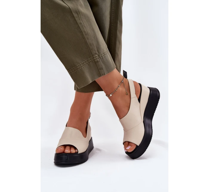 Skórzane Damskie Sandały Na Koturnie Artiker 54C0401 Beżowe Skórzane Damskie Sandały Na Koturnie Artiker 54C0401 Beżowe