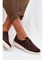 Sneakersy z veluru model 22044835 Čokoládové - VINCEZA