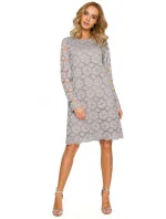 M406 krajkové šaty do áčka s dlhými rukávmi - čierne