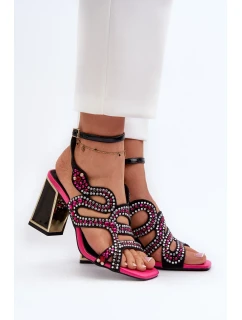 Dámske zdobené sandále na vysokom podpätku D&A Black