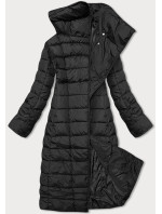 Dlhá čierna dámska zimná bunda s golierom (MY017)