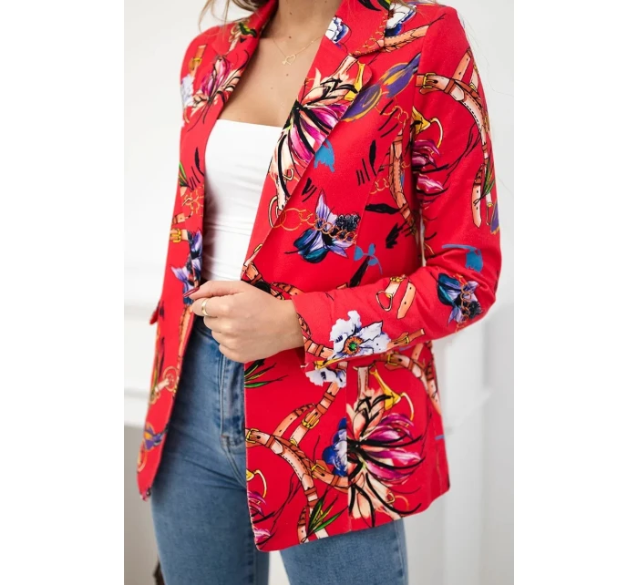 Bavlnená bunda s potlačou a gombíkom malina