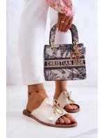 Zazoo 2659 Skórzane Klapki Damskie Biało-Złote