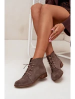 Zazoo 2964 Zamszowe Botki Na Płaskim Obcasie Ciemnobeżowe