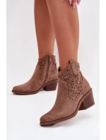 Kožené Dámské Boty na Podpatku  Hnědé model 21961079 - S.Barski