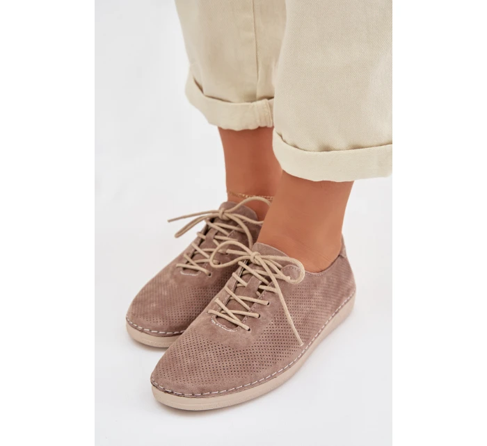 Dámské polobotky z přírodního semiše model 22013896 tmavě béžové - S.Barski Dámské polobotky z přírodního semiše model 22013896 tmavě béžové - S.Barski