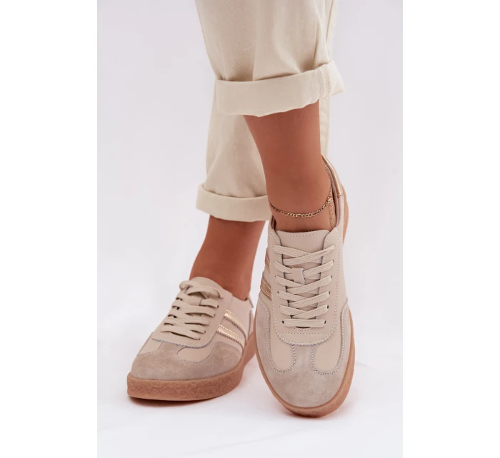 Kožené Dámské Tenisky LR61-7059 Béžové