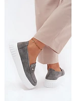 Kožené Semišové Polobotky Dámské Na Platformě  Tmavě Šedé model 22126225 - VINCEZA