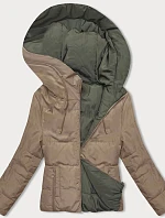 Obojstranná krátka bunda s kapucňou béžovo-khaki (B8181-101011)