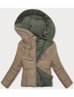 Obojstranná krátka bunda s kapucňou béžovo-khaki (B8181-101011)