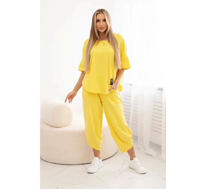 Bavlněný komplet halenka + kalhoty žlutý Bavlněný komplet halenka + kalhoty žlutý