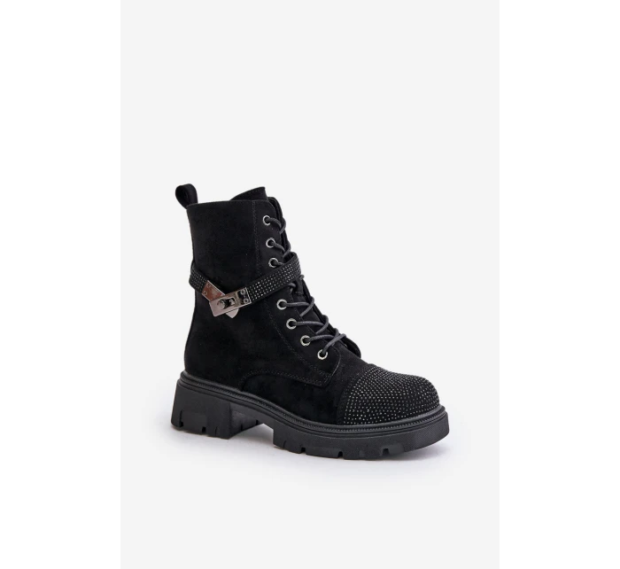 Zateplené kotníkové boty s ozdobou Černé model 21671908 - S.Barski Zateplené kotníkové boty s ozdobou Černé model 21671908 - S.Barski