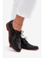 Skórzane Półbuty Damskie Eleganckie Sznurowane Zazoo 4238 Czarne